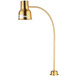An Avantco gold countertop bulb warmer heat lamp with a curved stem.