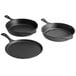 A Lodge 3-piece cast iron cookware set including skillets and a griddle.