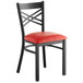 Lancaster Table & Seating Black Finish Cross Back Chair with 2 1/2" Red Vinyl Padded Seat Main Thumbnail 3