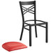 Lancaster Table & Seating Black Finish Cross Back Chair with 2 1/2" Red Vinyl Padded Seat Main Thumbnail 5