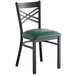 Lancaster Table & Seating Black Finish Cross Back Chair with 2 1/2" Green Vinyl Padded Seat Main Thumbnail 1