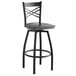 A Lancaster Table & Seating black cross back bar stool with a black wood seat and back.