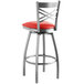 Lancaster Table & Seating Clear Coat Steel Cross Back Bar Height Swivel Chair with 2 1/2" Red Vinyl Seat Main Thumbnail 3