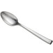 A close-up of a Reserve by Libbey Santorini satin stainless steel teaspoon with a silver handle.