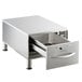 A stainless steel ServIt drawer open on a counter.