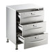 A stainless steel ServIt freestanding drawer warmer with three drawers.