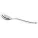 A silver Reserve by Libbey Santorini Mirror bouillon spoon with a handle.