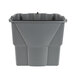 A grey Rubbermaid mop bucket with a down press wringer.