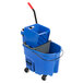 A blue Rubbermaid mop bucket with a handle.
