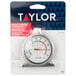 A Taylor refrigerator/freezer thermometer in white and blue packaging.