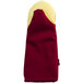 A red and yellow San Jamar Cool Touch Flame Puppet Style oven mitt with a yellow and white lining.