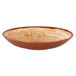 A brown porcelain deep coupe plate with a wood grain pattern.
