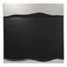 A black and silver square porcelain platter with a black border and wave design.