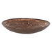 A RAK Porcelain Woodart oak brown porcelain deep coupe plate with a wooden rim.
