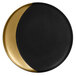 A RAK Porcelain black and gold porcelain deep plate with a moon shape.