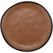 A matte speckled brown melamine coupe dinner plate with a black rim.