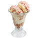 A Libbey tulip sundae glass filled with chocolate and strawberry ice cream.