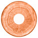A circular orange RAK Porcelain Woodart saucer with a white circle in the middle.