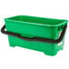 A green plastic container with a black handle.