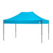 A blue tent with black poles on a white background.