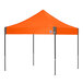 An orange E-Z Up canopy with black steel poles.