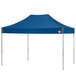 A royal blue canopy tent with a clear aluminum frame.