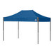 An E-Z Up royal blue canopy tent with black poles.
