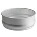 A close-up of a silver Choice 9" round stacking dough pan.