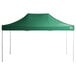 A green tent with poles and a white background.