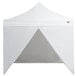 A white tent with a triangular top and white fabric walls.