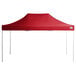 A red tent with poles.