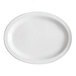 An Acopa bright white stoneware oval platter with a narrow white rim on a white background.