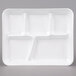 A white Genpak foam tray with five compartments.