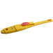 A yellow digital pocket probe thermometer with a red button.