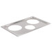 A stainless steel Vollrath adapter plate with three circles.
