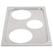 A Vollrath stainless steel adapter plate with three holes.