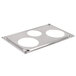 A stainless steel Vollrath adapter plate with three holes.
