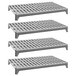 A Cambro Camshelving Premium Series stationary shelf kit with 4 vented grey plastic shelves.