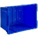 A blue plastic rectangular Lavex curbside recycling bin with holes in the sides.