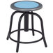 A National Public Seating lab stool with a blueberry steel seat and black legs.