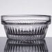A Libbey Winchester clear glass ramekin with a ribbed rim.