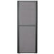 A tall grey Grosfillex Sunset towel valet cabinet with a screen.