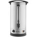 An Avantco stainless steel and black water boiler with a handle.