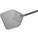 A GI Metal rectangular perforated pizza peel with a long handle.