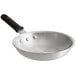 A Choice aluminum frying pan with a black silicone handle.