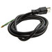 A black cord with a green plug on it.