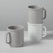 Three American Metalcraft Cloud Tritan coffee mugs with grey handles stacked on a white surface.