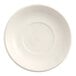 An Acopa ivory saucer with a circle in the middle on a white background.