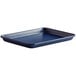 A dark blue rectangular Baker's Mark sheet tray with a black wire in rim.