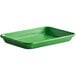 A green rectangular Baker's Mark bun tray with a wire in rim.